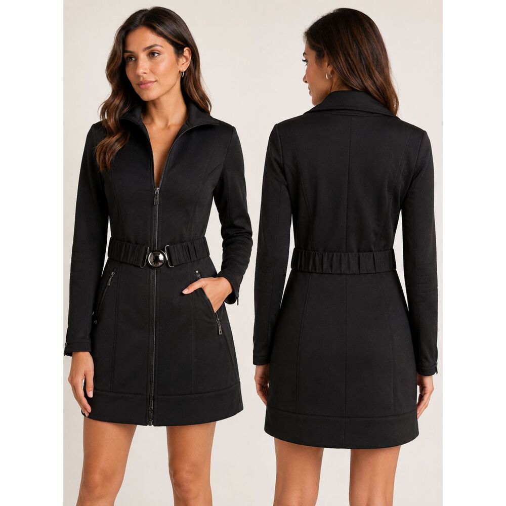 Laundry by Shelli Segal - Black Soft Shell Belted Zip Front Jacket - Size Small